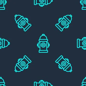 Green line Fire hydrant icon isolated seamless pattern on blue background 库存插图
