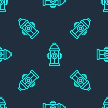 Green line Fire hydrant icon isolated seamless pattern on blue background Illustrazione stock