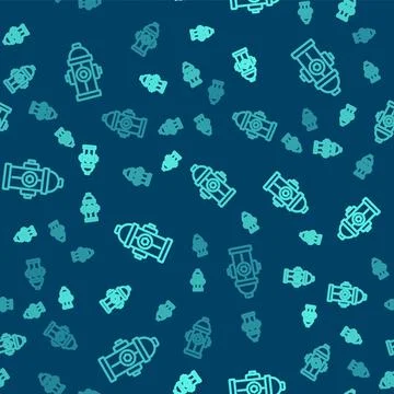 Green line Fire hydrant icon isolated seamless pattern on blue background 库存插图
