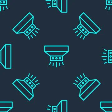 Green line Fire sprinkler system icon isolated seamless pattern on blue backg Stock Illustration