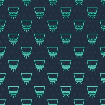 Green line Fire sprinkler system icon isolated seamless pattern on blue Stock Illustration