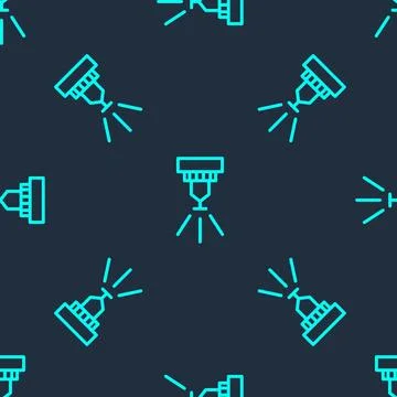 Green line Fire sprinkler system icon isolated seamless pattern on blue bac.. Illustrazione stock