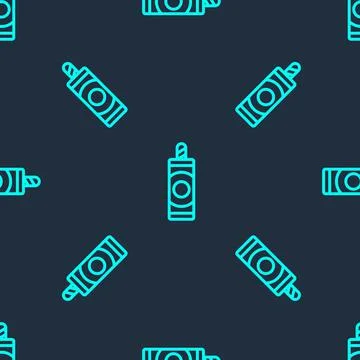 Green line Firework icon isolated seamless pattern on blue background. Concept 库存插图