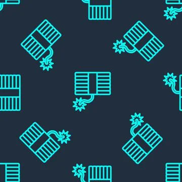 Green line Firework icon isolated seamless pattern on blue background. Concept Stockillustratie