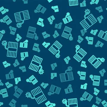 Green line Firework icon isolated seamless pattern on blue background. Concept Illustrazione stock