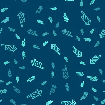 Green line Firework rocket icon isolated seamless pattern on blue background Illustrazione stock