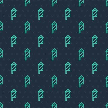 Green line Firework rocket icon isolated seamless pattern on blue background Stock Illustration