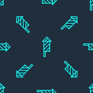 Green line Firework rocket icon isolated seamless pattern on blue background. 库存插图