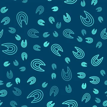 Green line Fish steak icon isolated seamless pattern on blue background.  Vec Stock Illustration
