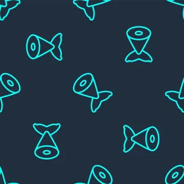 Green line Fish tail icon isolated seamless pattern on blue background.  Vect Stock Illustration