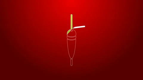 Green line Fishing float icon isolated on red background. Fishing tackle. 4K Stock Footage 143439128