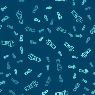Green line Flashlight icon isolated seamless pattern on blue background. Vector イラスト素材