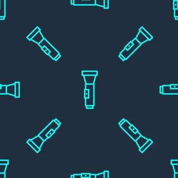 Green line Flashlight icon isolated seamless pattern on blue background.  V.. 스톡 일러스트