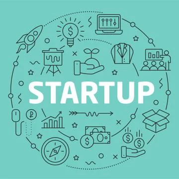 Green Line Flat Circle illustration startup Stock Illustration