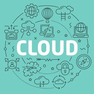 Green Line Flat Circle illustration cloud Stock Illustration