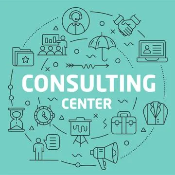 Green Line Flat Circle illustration consulting center Stock Illustration