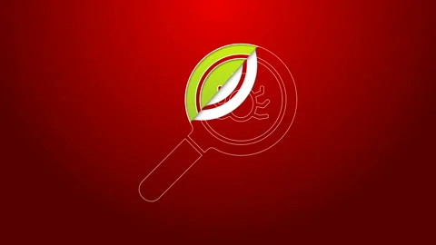 Green line Flea search icon isolated on red background. 4K Video motion graphic Stock Footage 143934715