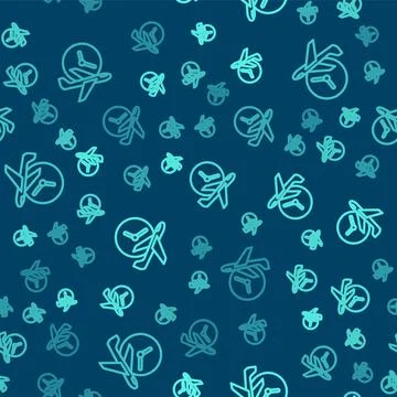 Green line Flight time icon isolated seamless pattern on blue background.  .. Stock Illustration