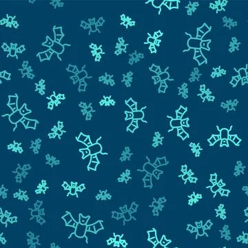 Green line Flying bat icon isolated seamless pattern on blue background. Happy イラスト素材