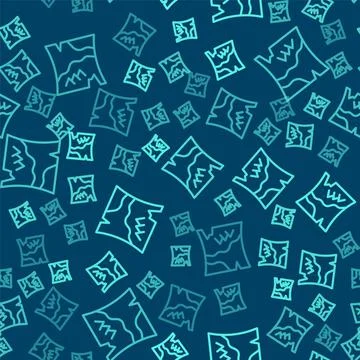 Green line Folded map icon isolated seamless pattern on blue background. Vector Illustrazione stock