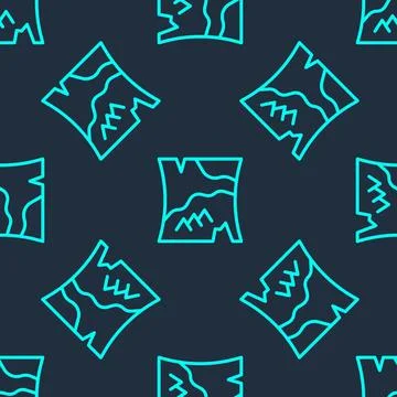 Green line Folded map icon isolated seamless pattern on blue background. Vector Stock Illustration