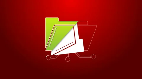 Green line Folder and lock icon isolated on red background. Cyber defense Stock Footage 143609407