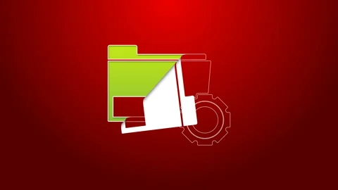 Green line Folder settings with gears icon isolated on red background. Software Stock Footage 143359803