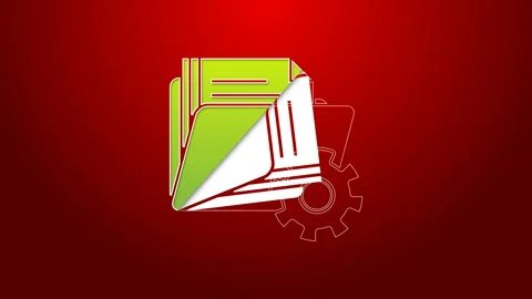 Green line Folder settings with gears icon isolated on red background. Software Stock Footage 143363635
