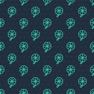 Green line Four leaf clover icon isolated seamless pattern on blue background 스톡 일러스트
