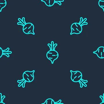Green line Fresh beet with leaf icon isolated seamless pattern on blue 스톡 일러스트