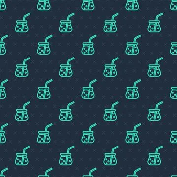 Green line Fresh smoothie icon isolated seamless pattern on blue background.. Stock Illustration