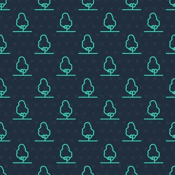 Green line Fruit tree icon isolated seamless pattern on blue background イラスト素材