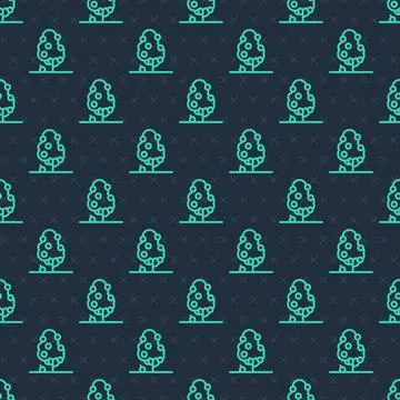 Green line Fruit tree icon isolated seamless pattern on blue background Stock Illustration