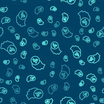 Green line Function mathematical symbol icon isolated seamless pattern on blue Illustrazione stock