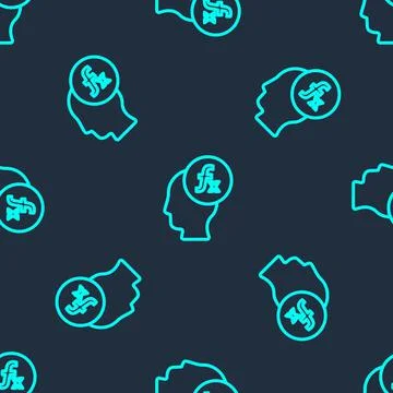 Green line Function mathematical symbol icon isolated seamless pattern on blue Illustrazione stock