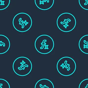 Green line Function mathematical symbol icon isolated seamless pattern on blue Stock Illustration