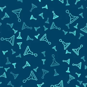Green line Funnel or filter icon isolated seamless pattern on blue background Stock Illustration