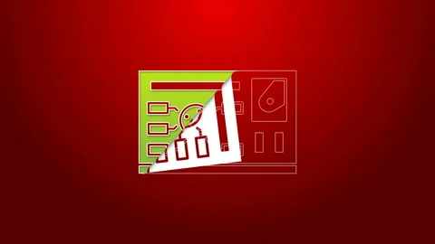Green line Futuristic hud interface icon isolated on red background. Hologram ui Stock Footage 143883181