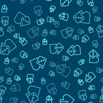 Green line Game dice icon isolated seamless pattern on blue background. Casin イラスト素材
