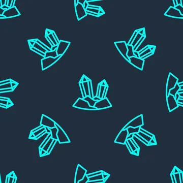 Green line Gem stone icon isolated seamless pattern on blue background. Jewelry Stock Illustration