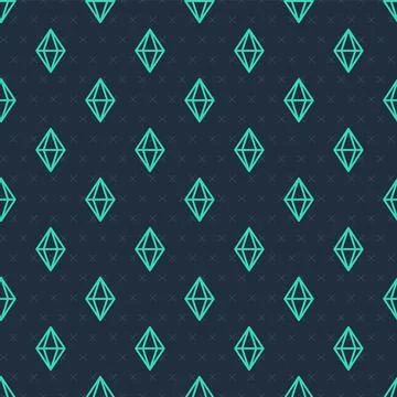 Green line Gem stone icon isolated seamless pattern on blue background. Jew.. Illustrazione stock