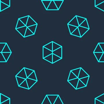 Green line Geometric figure Cube icon isolated seamless pattern on blue 스톡 일러스트