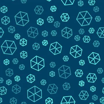 Green line Geometric figure Cube icon isolated seamless pattern on blue Stock Illustration