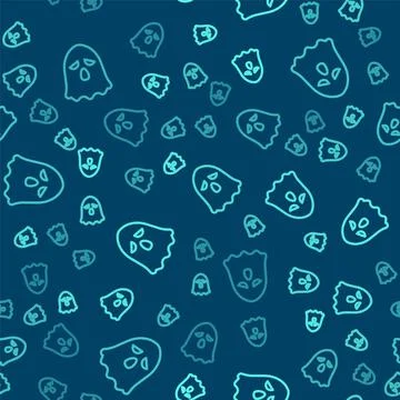 Green line Ghost icon isolated seamless pattern on blue background. Happy Illustrazione stock