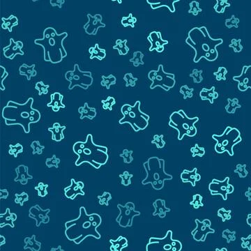 Green line Ghost icon isolated seamless pattern on blue background. Happy Stockillustratie