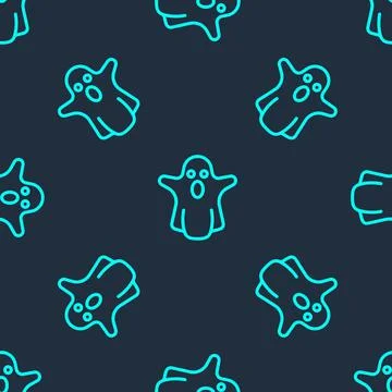 Green line Ghost icon isolated seamless pattern on blue background. Happy Stockillustratie