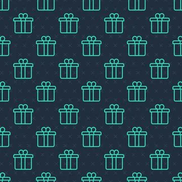 Green line Gift box icon isolated seamless pattern on blue background. Merry  Stock Illustration