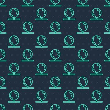 Green line Global technology or social network icon isolated seamless pattern on Stock Illustration