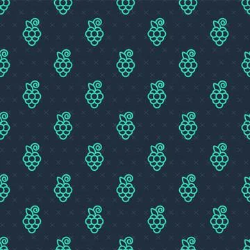 Green line Grape fruit icon isolated seamless pattern on blue background.  Ve 스톡 일러스트