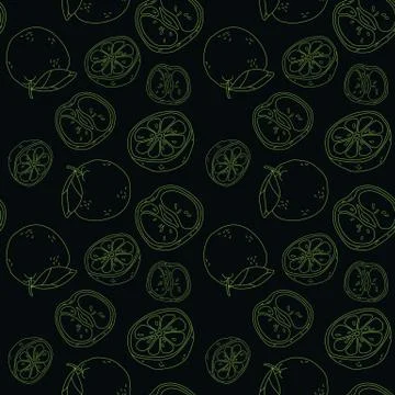 Green line grapefruit seamless pattern on black backdrop stock vector illustr Stock Illustration
